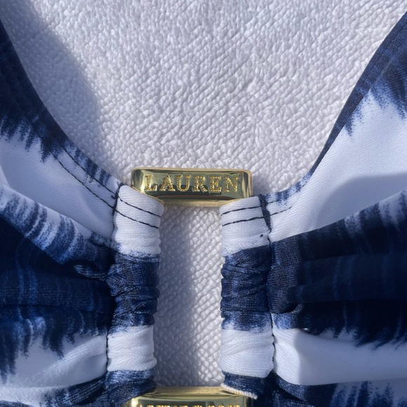 Lauren Ralph Lauren Tie Dye Blue White Stripe Halter Tankini Bathing Suit NWT - Picture 5 of 14